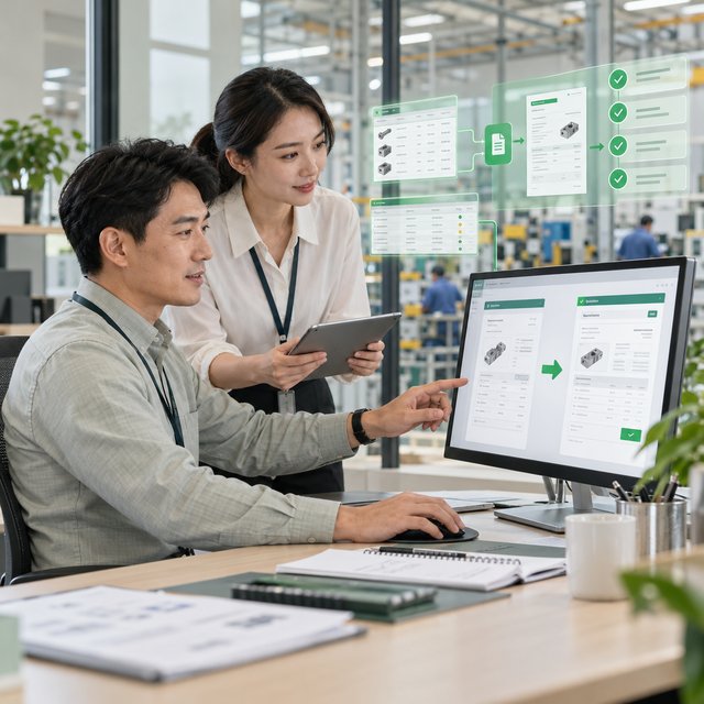 制造业业务人员通过 AI 软件处理订单、报价与 ERP 信息